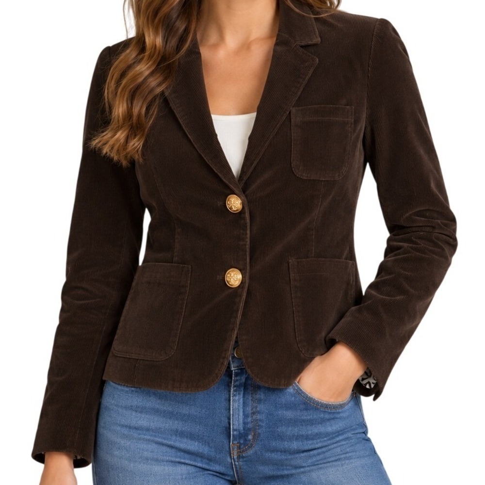 Tory Burch Dark Brown Corduroy Blazer Jacket Women's 4